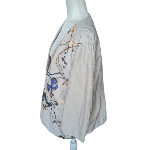 Fairycore neutral linen blend butterflies painted unstructured blazer sz 14 - Picture 2 of 11